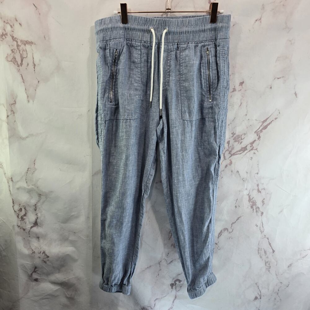 Athleta Pants Womens 6 P Cabo Linen Light Blue Joggers White Drawstring Crop